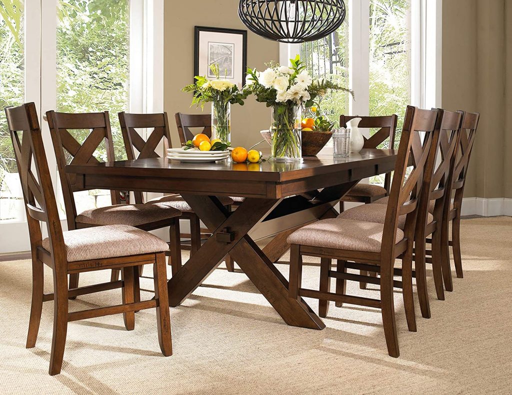 Roundhill Furniture Karven 9-Piece Solid Wood Dining Set 