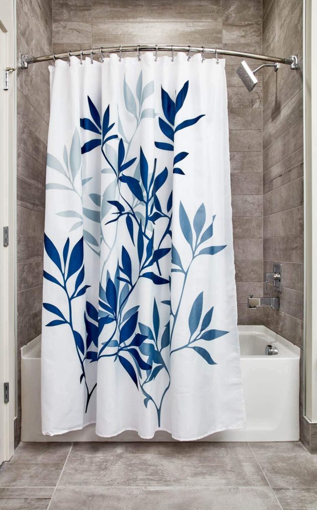 iDesign Leaves Botanical Fabric Bathroom Shower Curtain