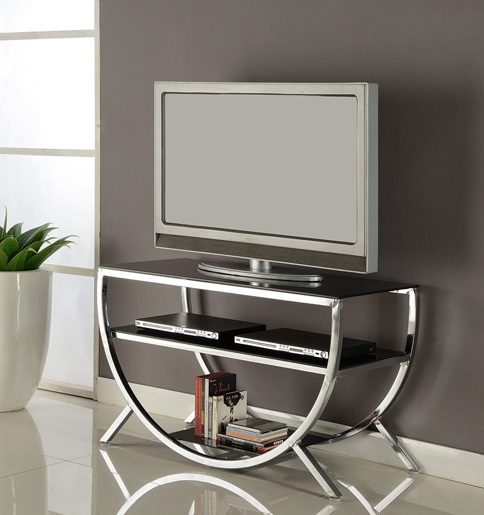 Kings Brand Furniture Dedham Chrome Metal with Glass Shelves TV Stand