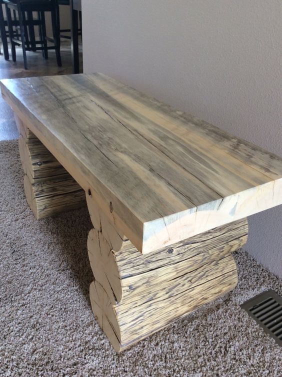 Polished cabin wood bench
