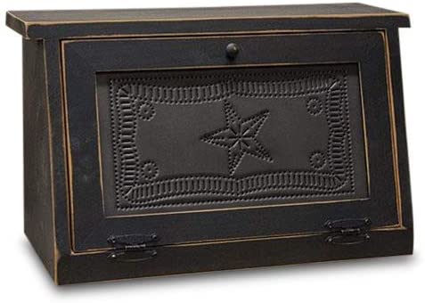 Rustic Farmhouse Solid Wood and Tin Breadbox with Star Punch Design