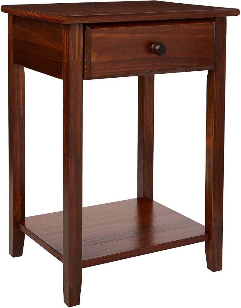  Casual Home Night Owl Nightstand with USB Ports-Warm Brown