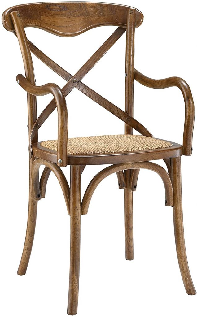 Modway Gear Rustic Modern Farmhouse Elm Wood Rattan Dining Chair