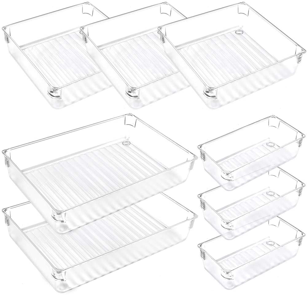Details about   Clear Plastic Drawer Organizer Tray for Cabinet Set of 10 Storage Trays MultiUse 