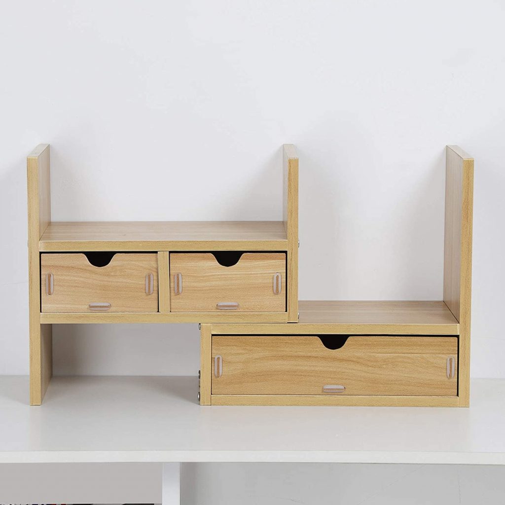Desktop Bookshelf Wood Tabletop Organizer Bookcase Supply Storage Rack for Office and Home 40 * 17 * 39cm 