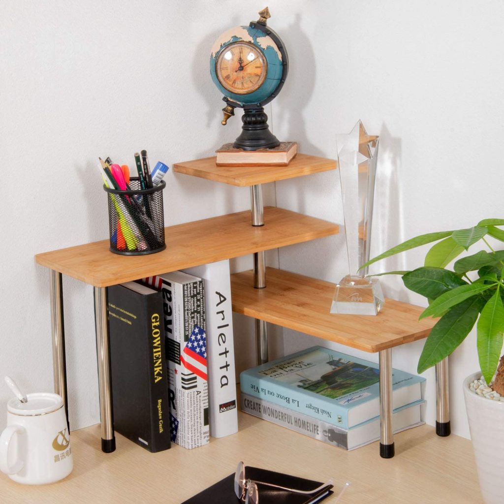  Olive Upgarde 3 Tier Desktop Organizer Office Kitchen Corner Shelf Unit Spice Rack Adjustable Bamboo Storage Rack