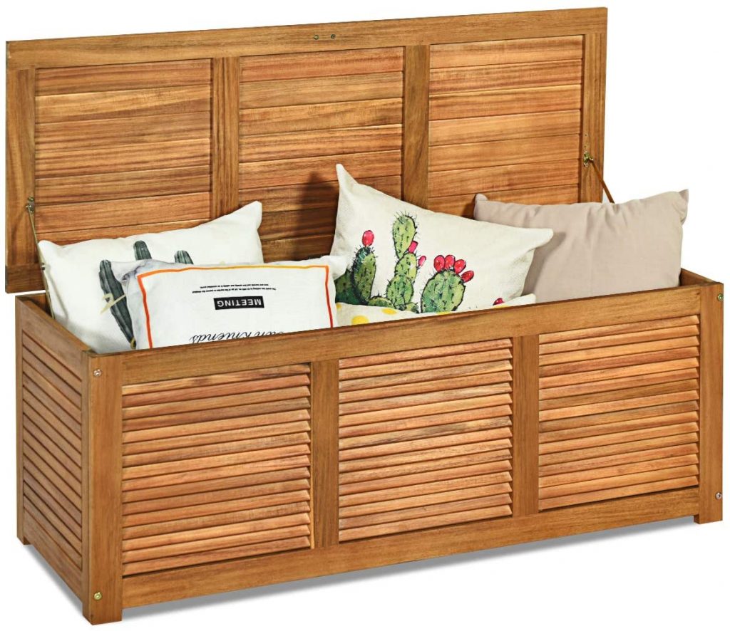 Tangkula 47 Gallon Acacia Wood Deck Box