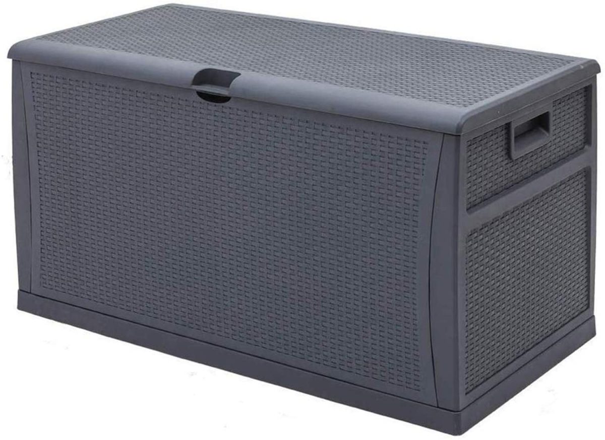 DOIT 120 Gallon Outdoor Patio Deck Box Plastic Wicker Storage Bench Box,Black 