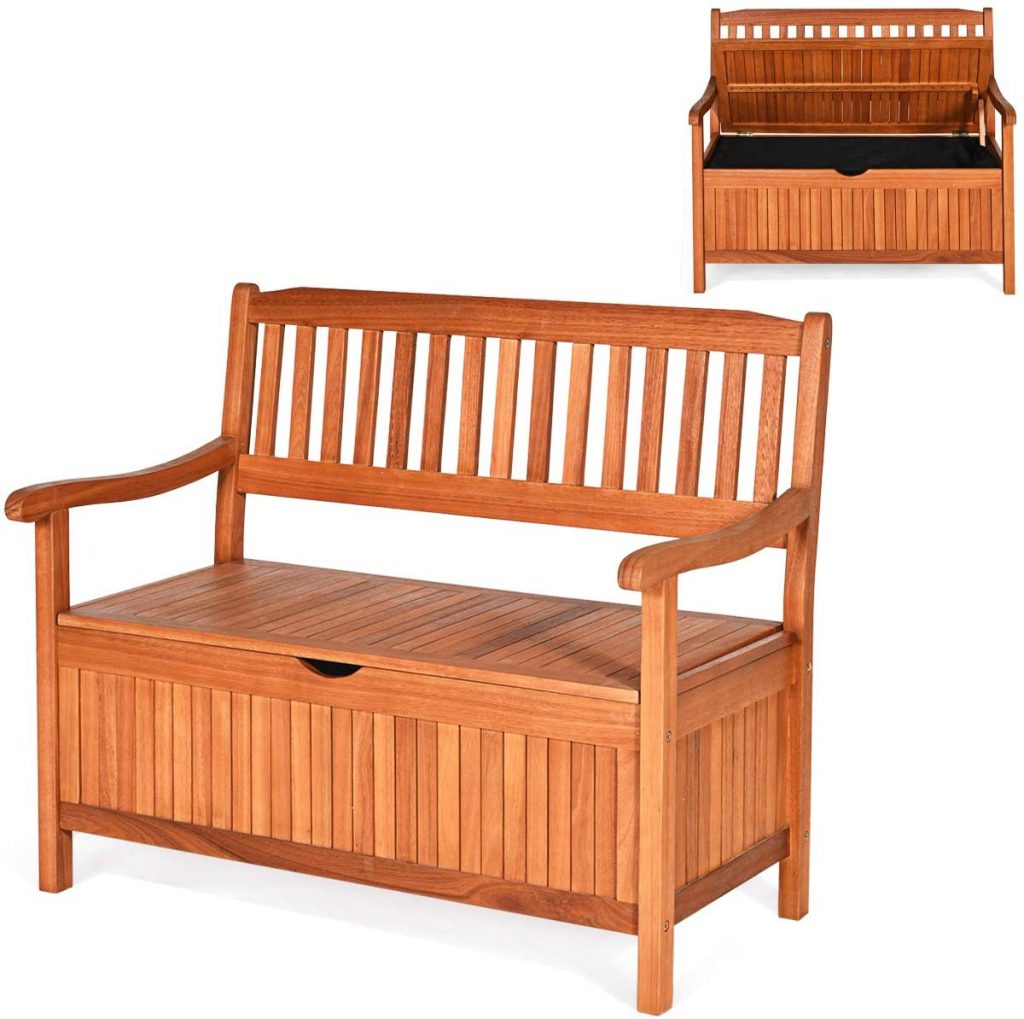  Tangkula Wooden Outdoor Storage Bench Large Deck Box,