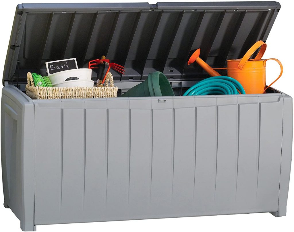  Keter Novel 90 Gallon Resin Deck Box-Organization and Storage for Patio Furniture Outdoor Cushions