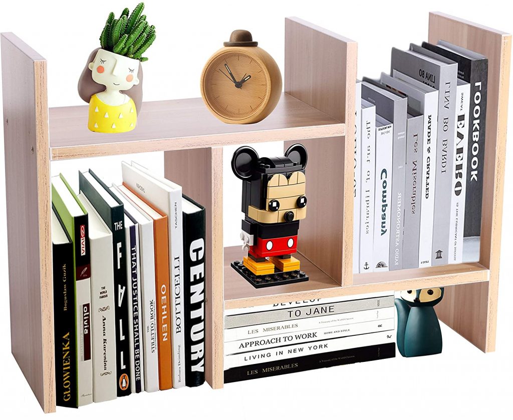 Bookshelf Desktop Organizer,Expandable Bookshelf Display Shelf File Book Organizer with Drawer 