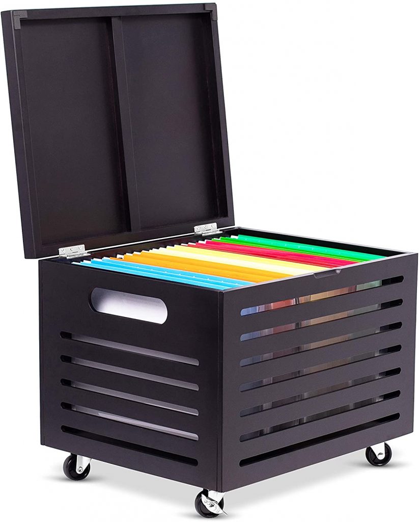 BirdRock Home Rolling File Storage Organizer Box With Lid