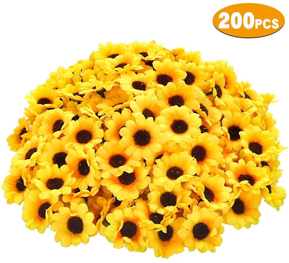 Cewor 200pcs Artifical Yellow, Shrubs to Hide Trash Cans, Sunflower Heads