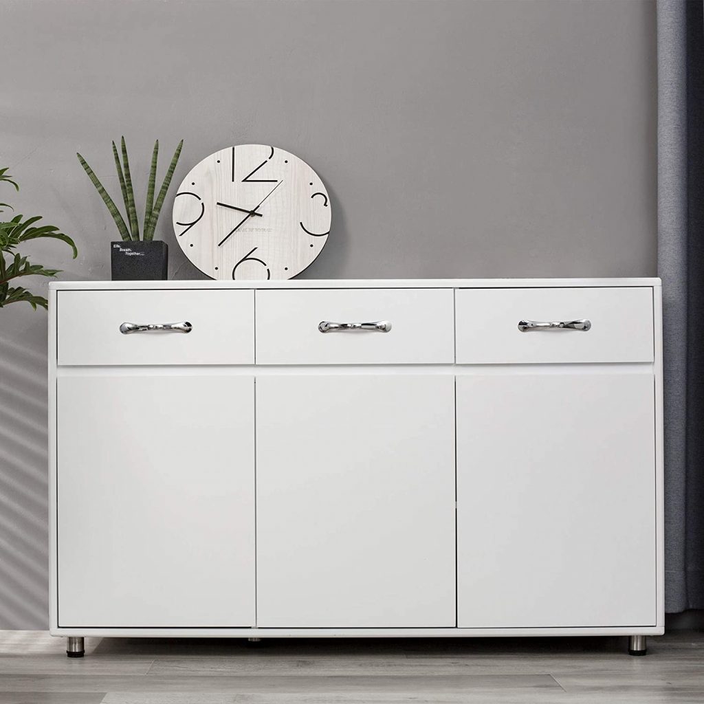 Modern Storage Cabinet Sideboard with Three Doors and Three Drawers, Crisp White