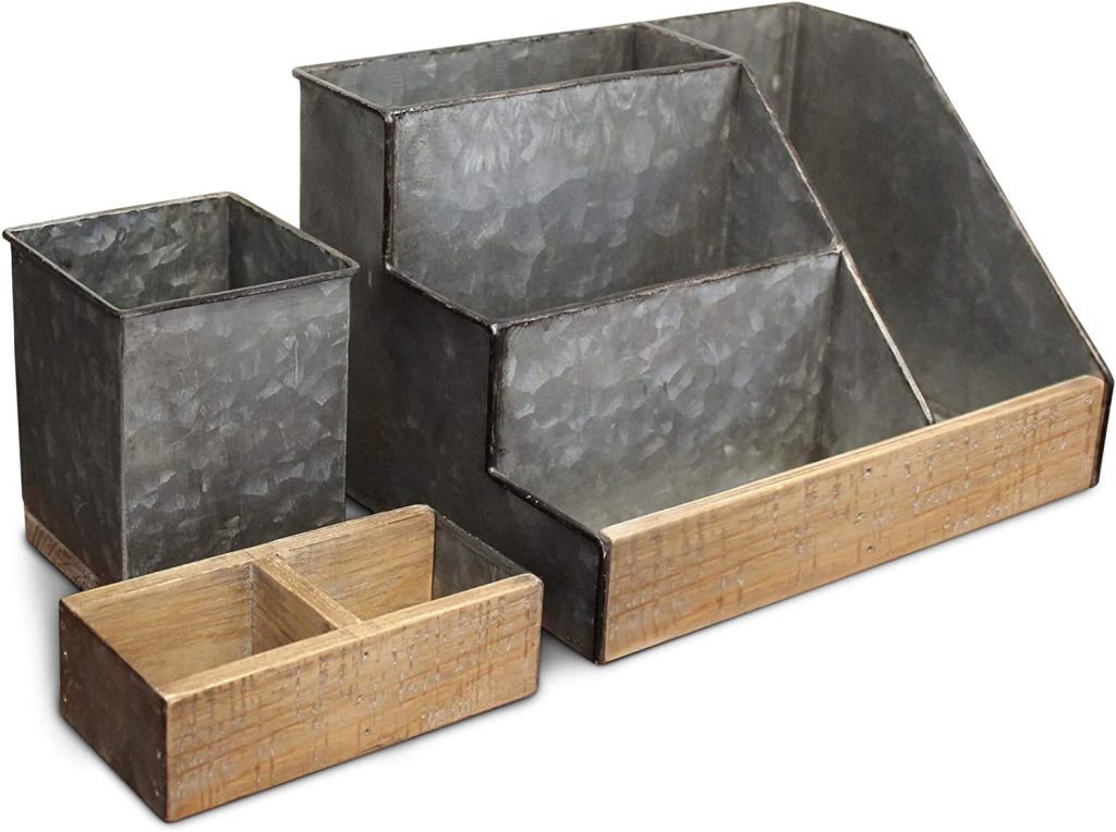 3 Piece Galvanized Metal Desk Organizer Set
