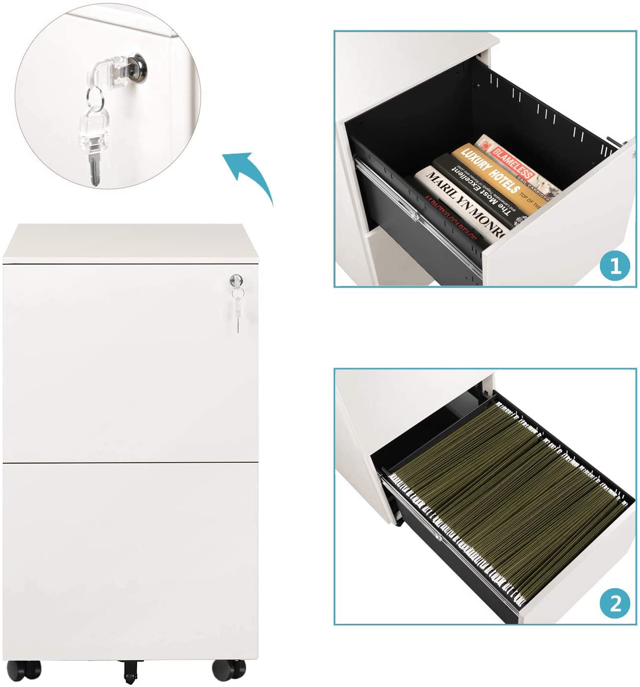 DEVAISE 2-Drawer Mobile File Cabinet with Lock