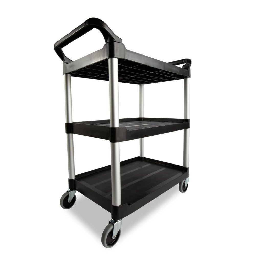 Rubbermaid Commercial Products (FG330400CLR) Heavy Duty 3-Shelf Rolling Service