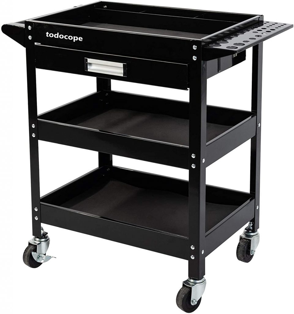 TodoCope 350 lbs Capacity 3-Shelf Service Cart with Drawer