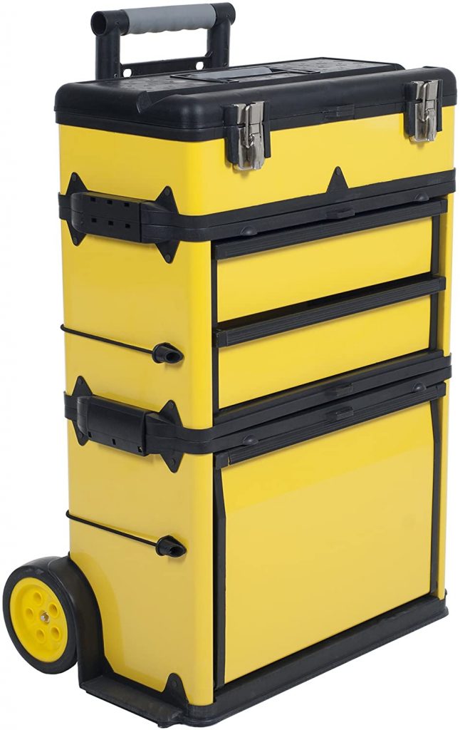  Stackable Toolbox Rolling Mobile Organizer with Telescopic Comfort Grip Handle