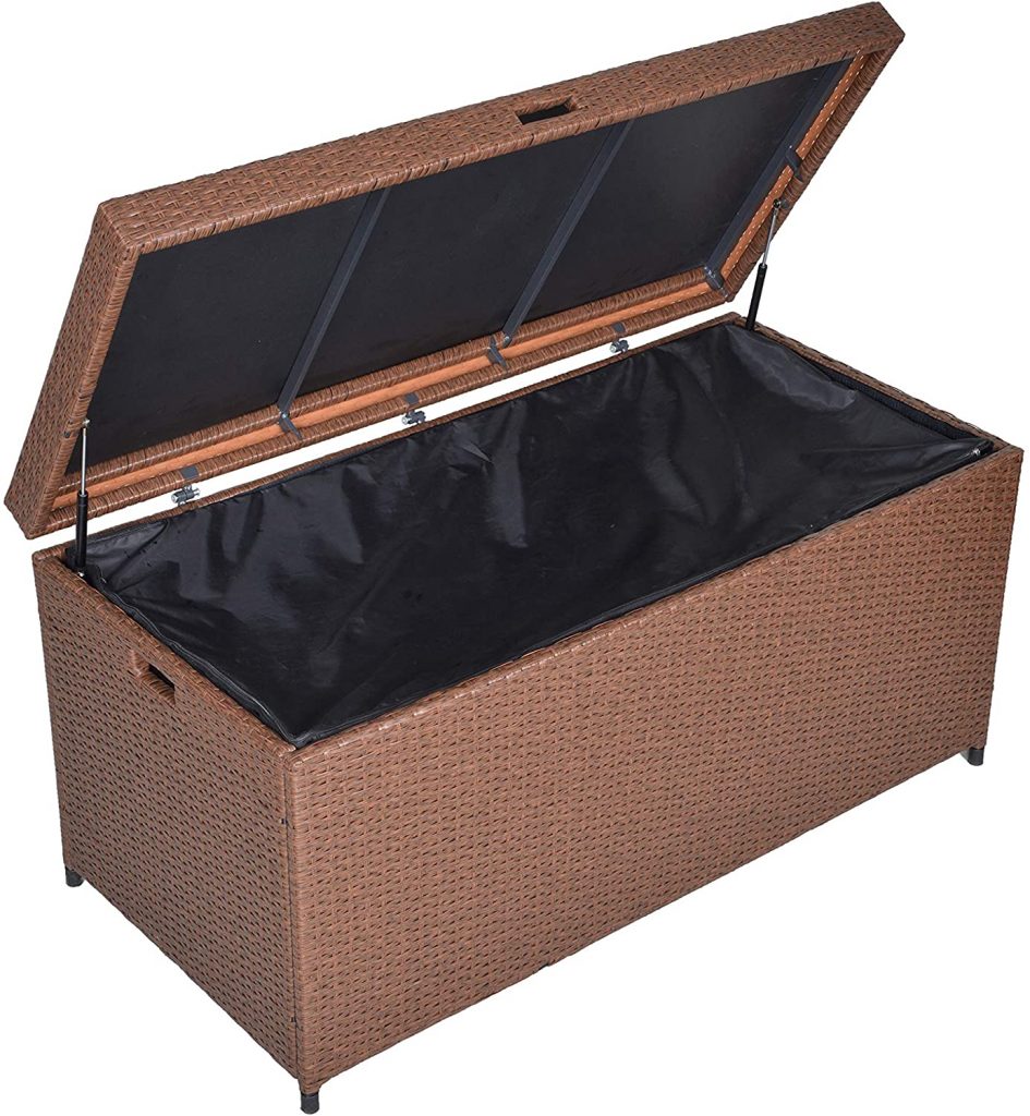  Outdoor Patio Wicker Storage Bin, 138 Gal Large Rattan Deck Box