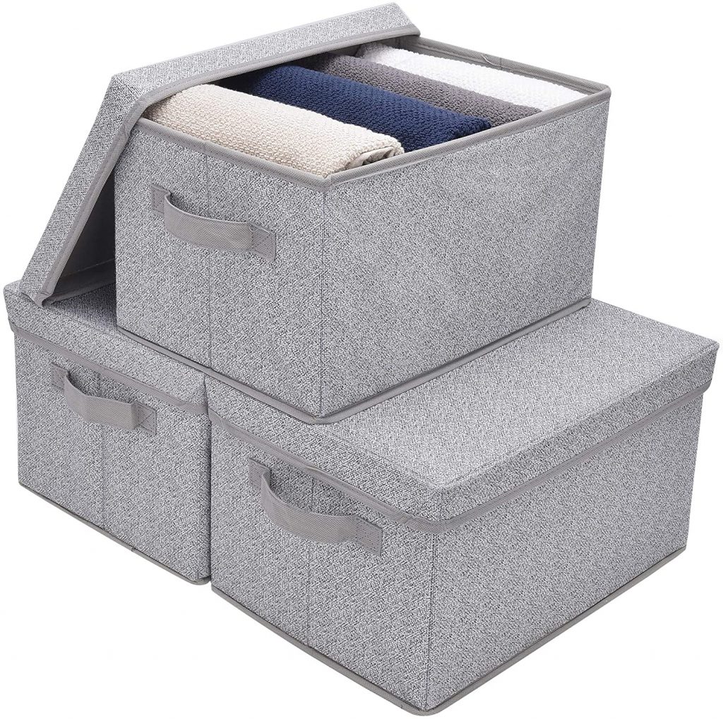 DIMJ Storage Bin, Fabric Storage Bins with Lid, Hand Pull Closet