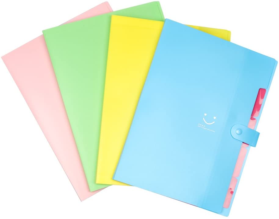 FHEAL File Folders Plastic 6 Pockets File A4 Letter Size Tabs Expanding File Folder