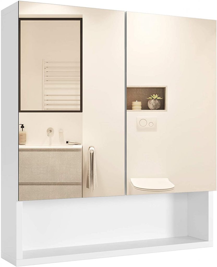 Homfa Bathroom Wall Mirror Cabinet with Double Doors and Adjustable Shelf