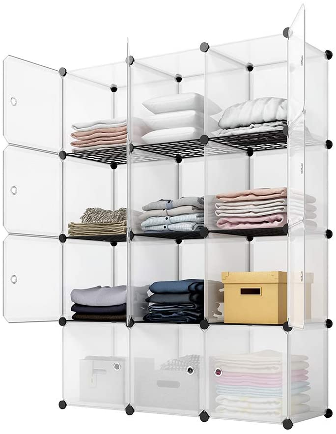 Plastic Clothes Modular Display Shelf Storage Unit Cabinet Wardrobe Bedroom Rack 