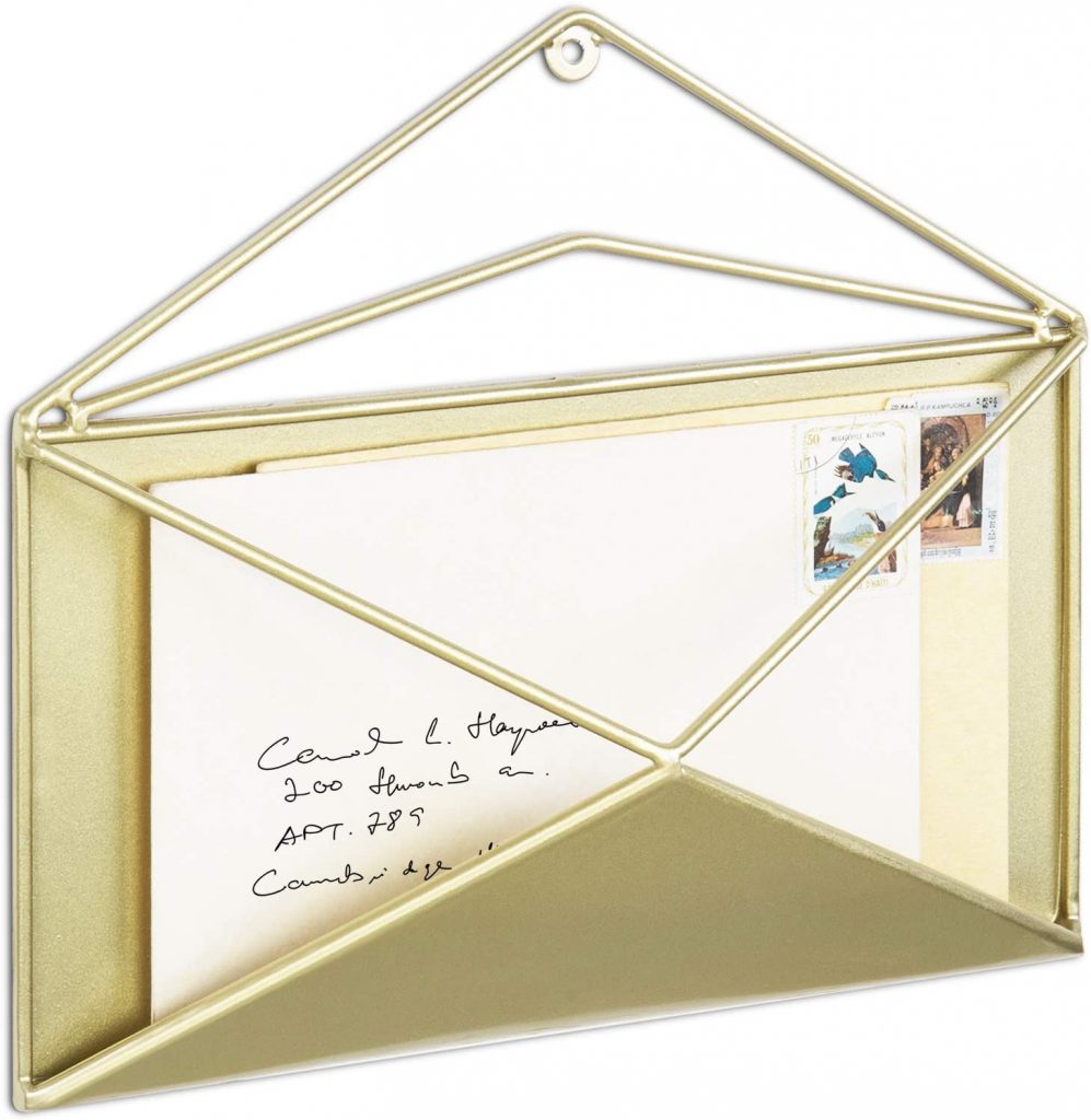 MyGift Brass-Tone Metal Wall-Mounted Envelope-Shaped Mail Holder