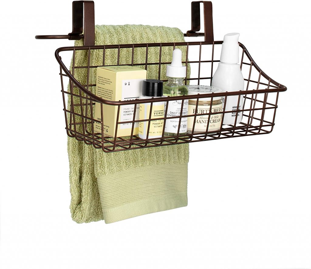 Takyl Home Dual Purpose Over Cabinet Towel Bar & Small Basket Organizer