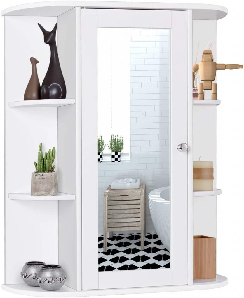 Tangkula Bathroom Cabinet, Single Door Wall Mount Medicine Cabinet with Mirror