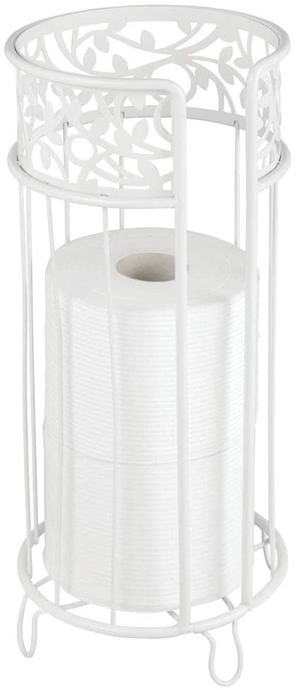 mDesign Decorative Free Standing Toilet Paper Holder Stand with Storage for 3 Rolls of Toilet Tissue