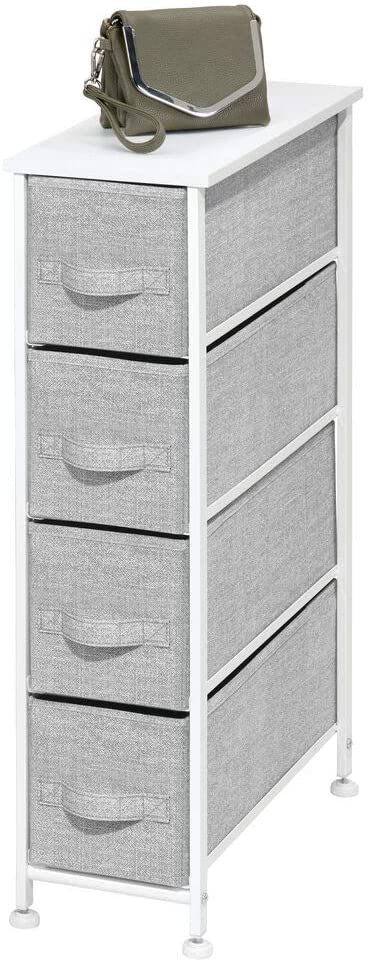 mDesign Vertical Narrow Dresser Storage Tower Wood Top & Sturdy Steel Frame 
