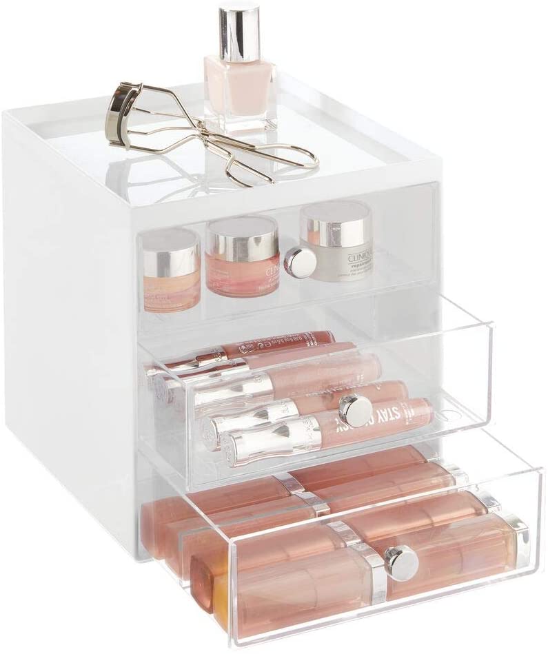 mDesign Plastic Makeup Organizer Storage Station Cube with 3 Drawers for Bathroom Vanity