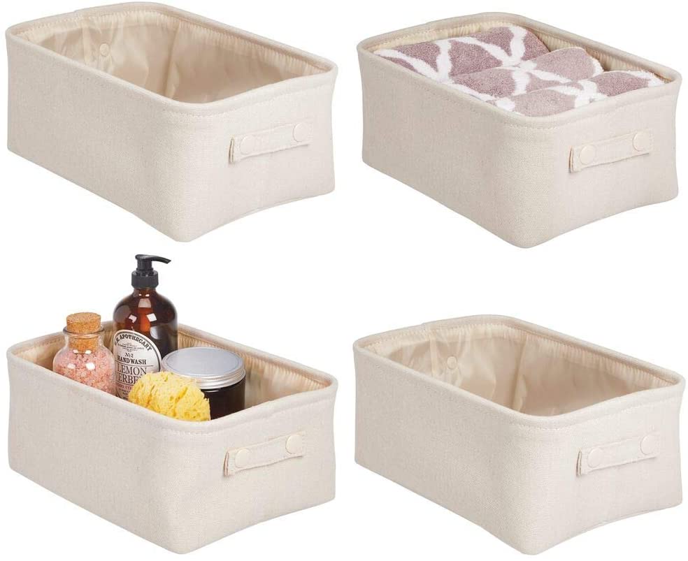 mDesign Soft Cotton Fabric Closet Storage Organizer Bin Basket with Coated Interior and Attached Carrying Handles for Bathroom Vanity