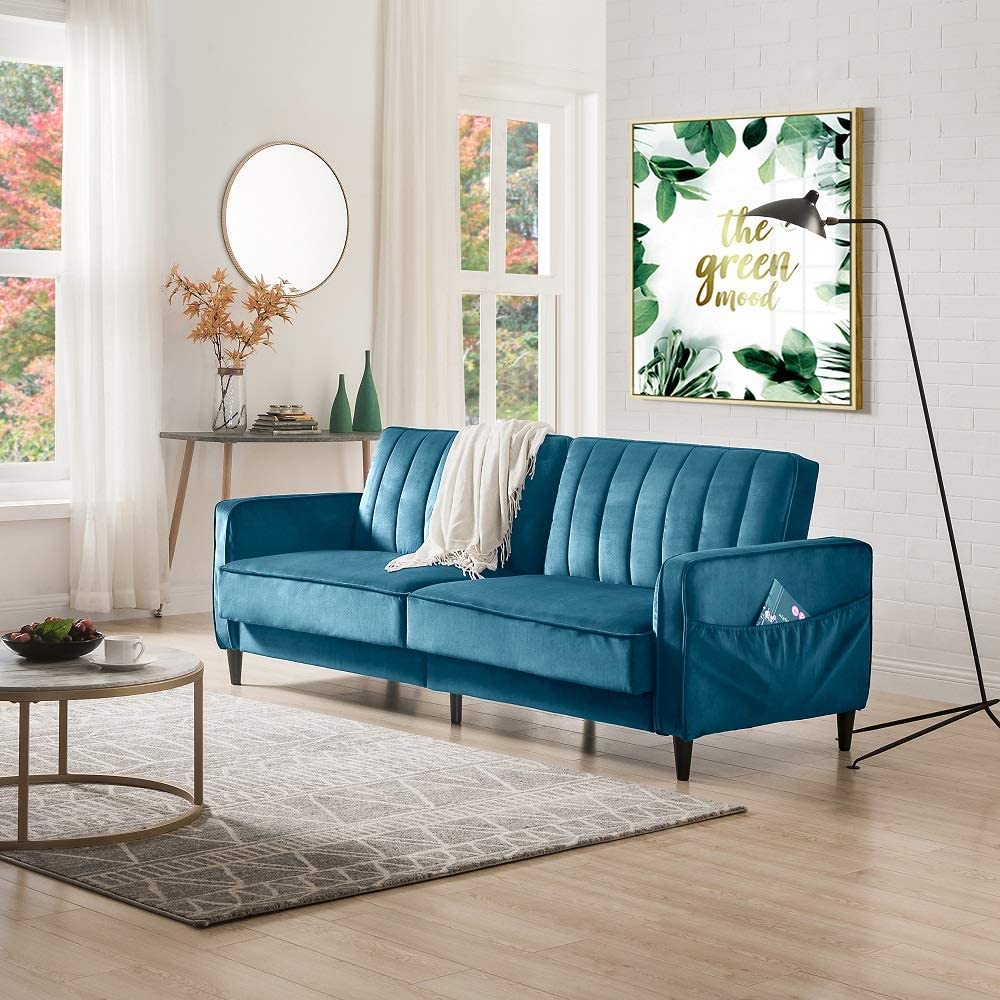 Rhomtree Mid-Century Velvet Fabric Loveseat Sofa Couch