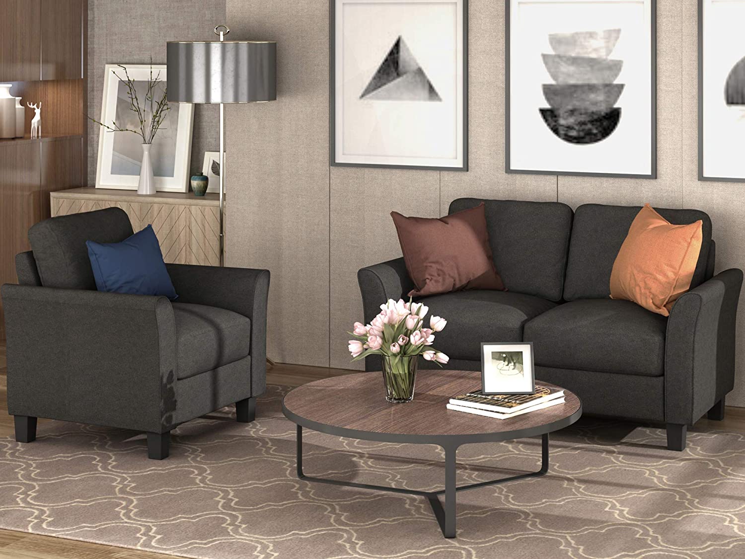 Harper & Bright Designs Linen Fabric Upholstered Sofa Set