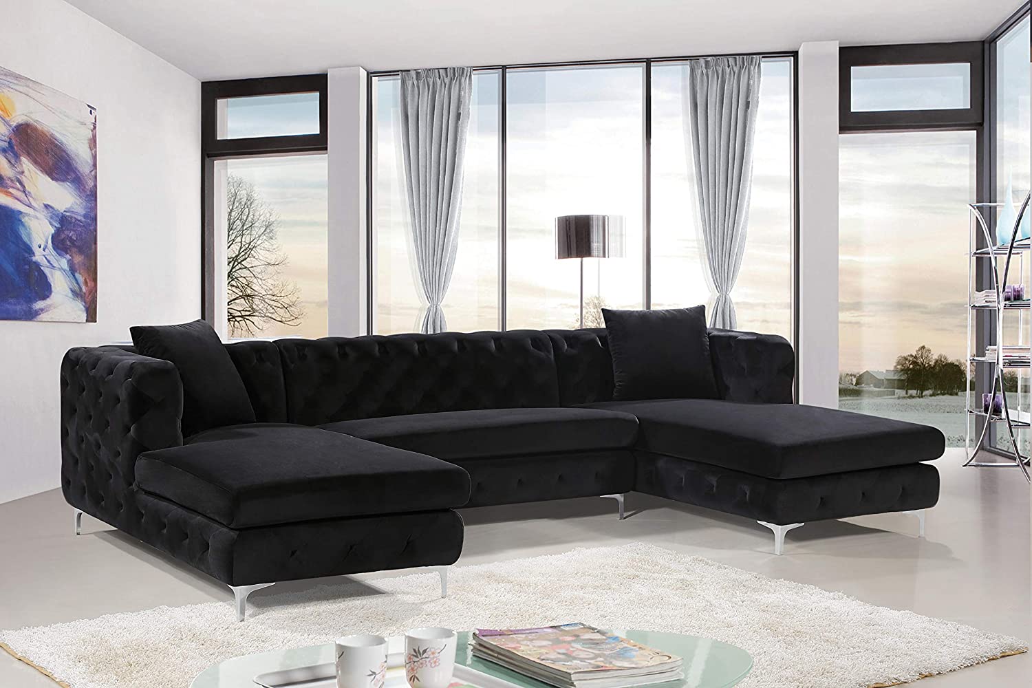 Meridian Furniture Contemporary Velvet Upholstered Sofa Set