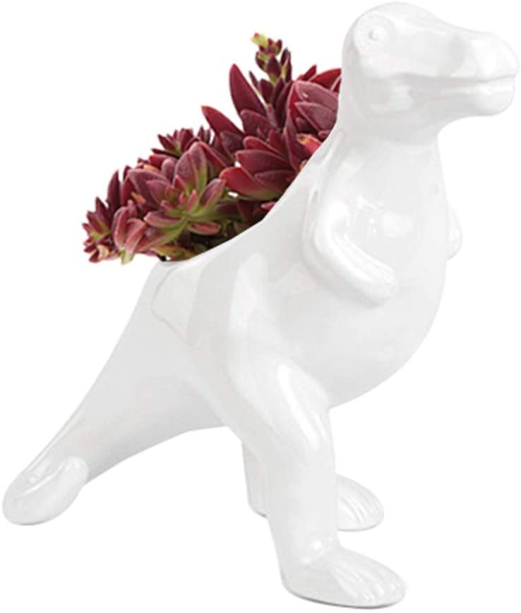  White Dinosaur Planter Ceramic Succulent Herb Plant Holder Shiny Flower Pot