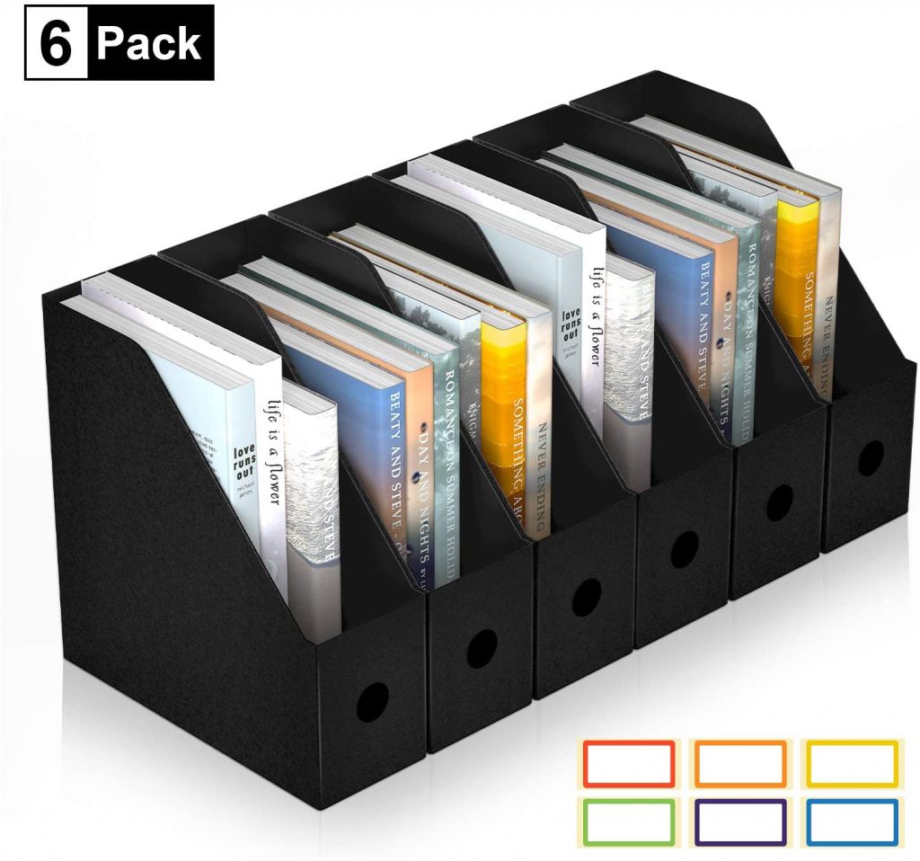 File Rack Documents Organizer Holder Magazine Sorter Desktop Box Book Shelf Plastic Storage 4 Slot Freestanding DIY Caddy for Notebook Home School Office 