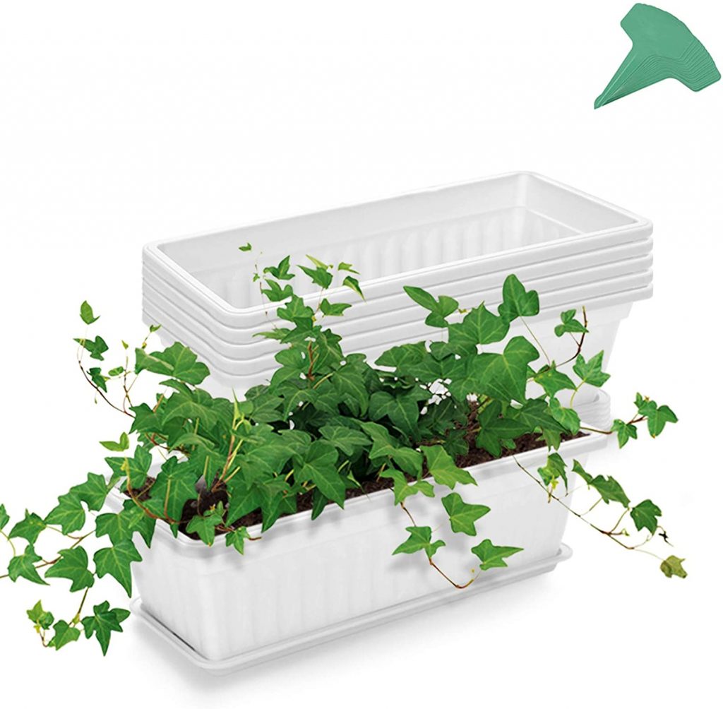  6 Packs 17 Inches White Flower Window Box Plastic Vegetable Planters
