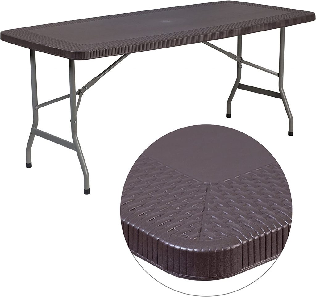 Flash Furniture 5.62-Foot Brown Rattan Indoor-Outdoor Plastic Folding Table