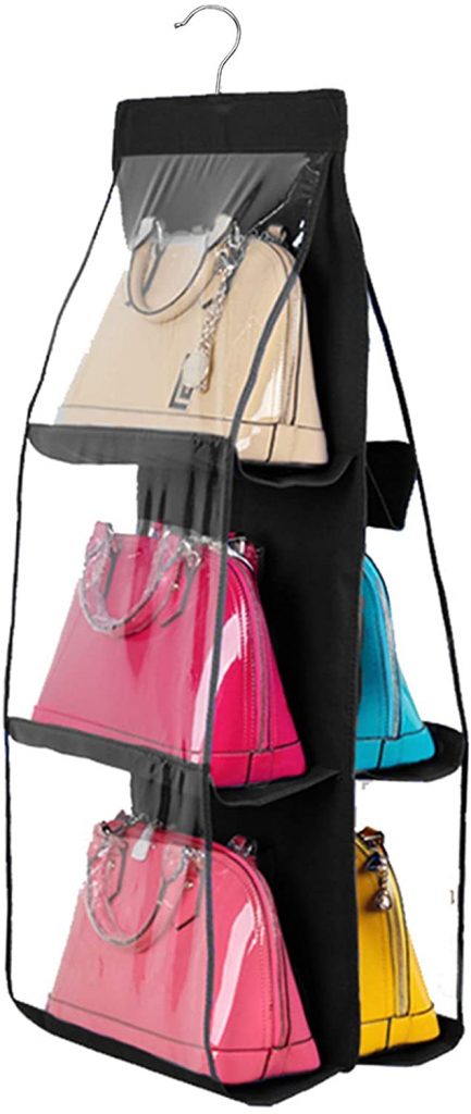 Geboor Hanging Handbag Organizer Dust-Proof Storage Holder Bag Wardrobe Closet for Purse Clutch with 6 Larger Pockets Black