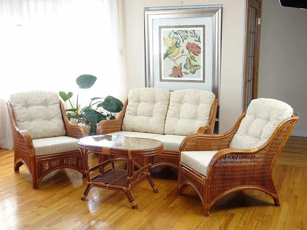 wood and wicker living room furniture