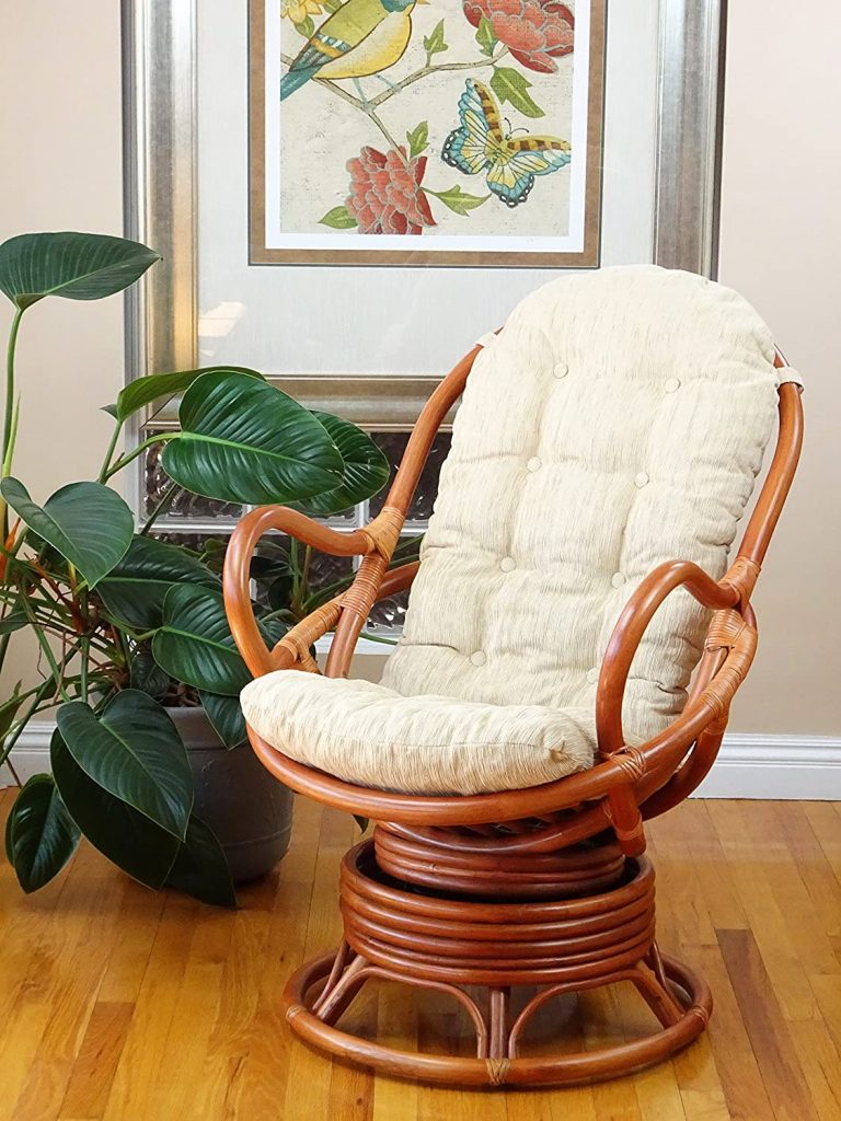 Java Lounge Swivel Rocking Rattan Armchair with Cream Cushion