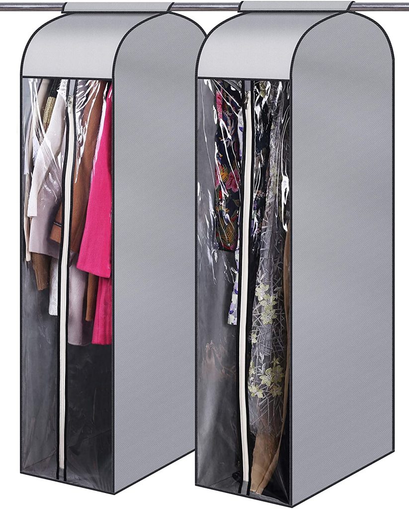 MISSLO 54" Narrow Hanging Garment Bags for Storage Well Sealed Clothes Dust Cover with Large Clear Window and 2 Zippers Opening for Suit Coat Closet