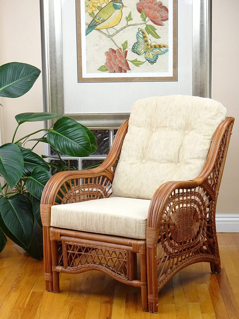 Malibu Lounge Armchair ECO Natural Rattan Wicker Handmade Design with Cream Cushion
