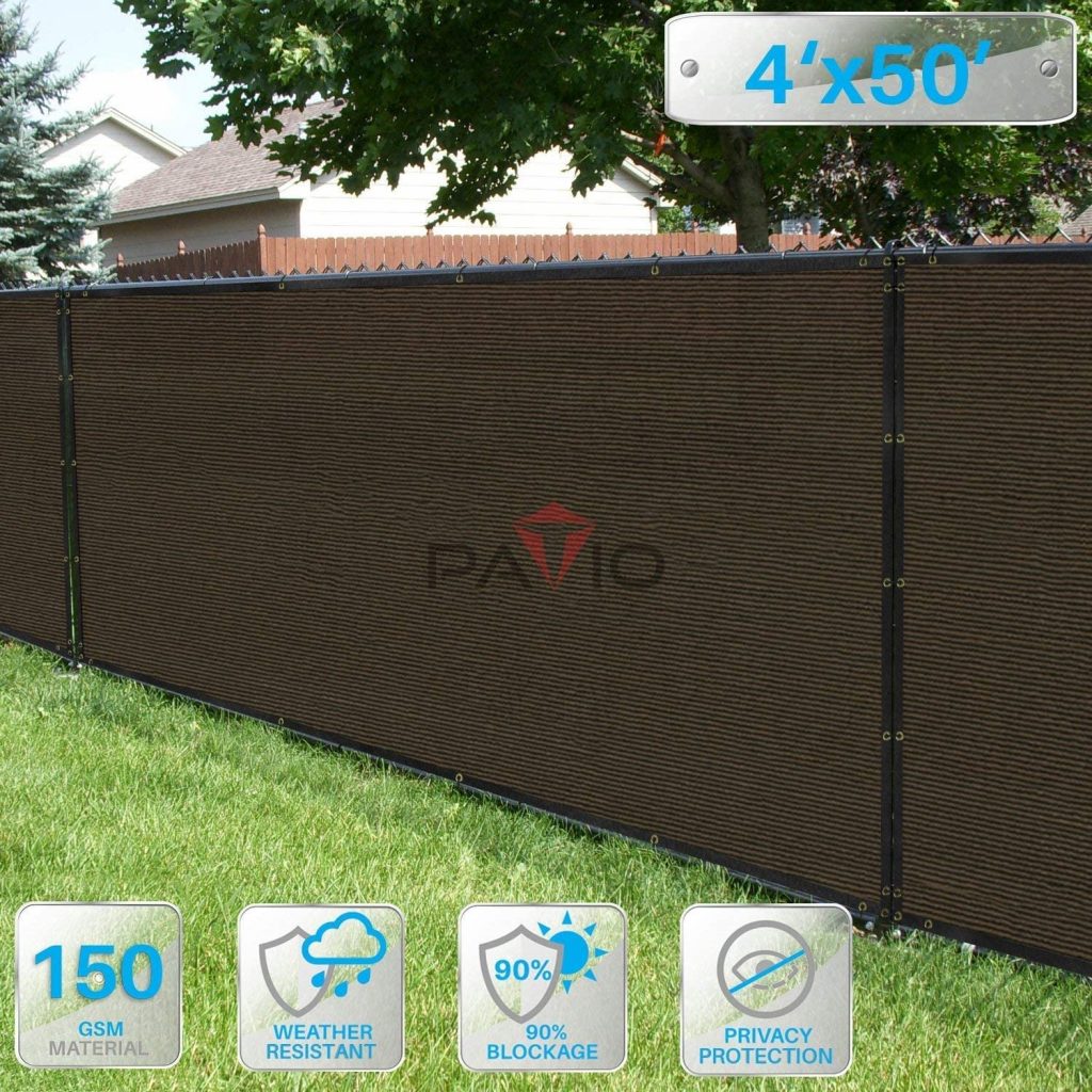 Commercial Outdoor Backyard Shade Windscreen Mesh Fabric 90% Blockage 3 Years Warranty E&K Sunrise 4' x 50' Brown Fence Privacy Screen 150GSM 