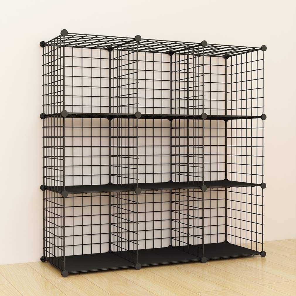 SIMPDIY Storage Rack with Metal Storage Mesh 9 Cubes Bookshelf