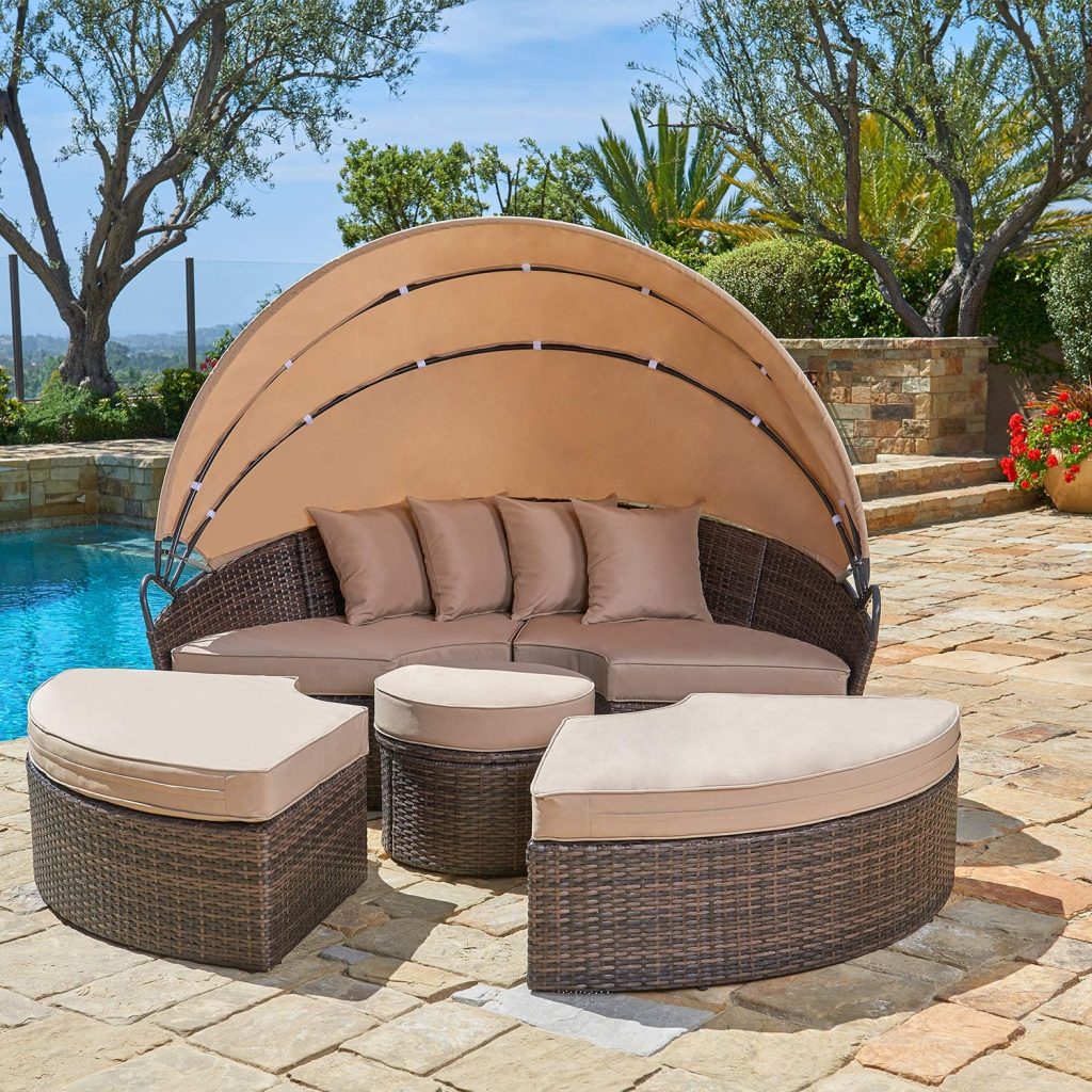 SUNCROWN Outdoor Patio Round Daybed with Retractable Canopy